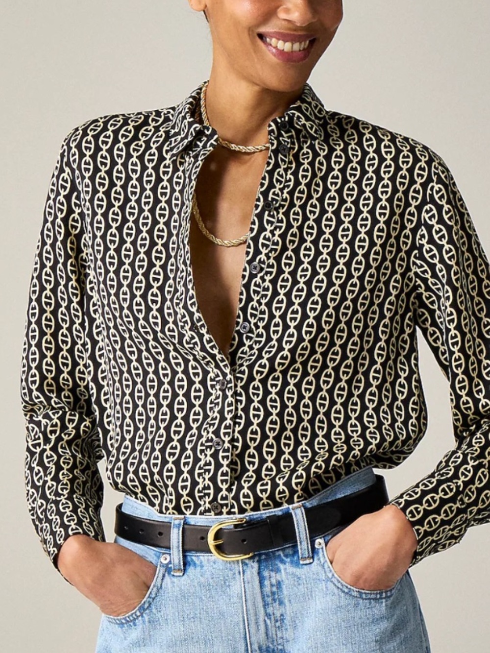 ☀️ J. CREW Button-Up Shirt in Chain Print Luxe Material